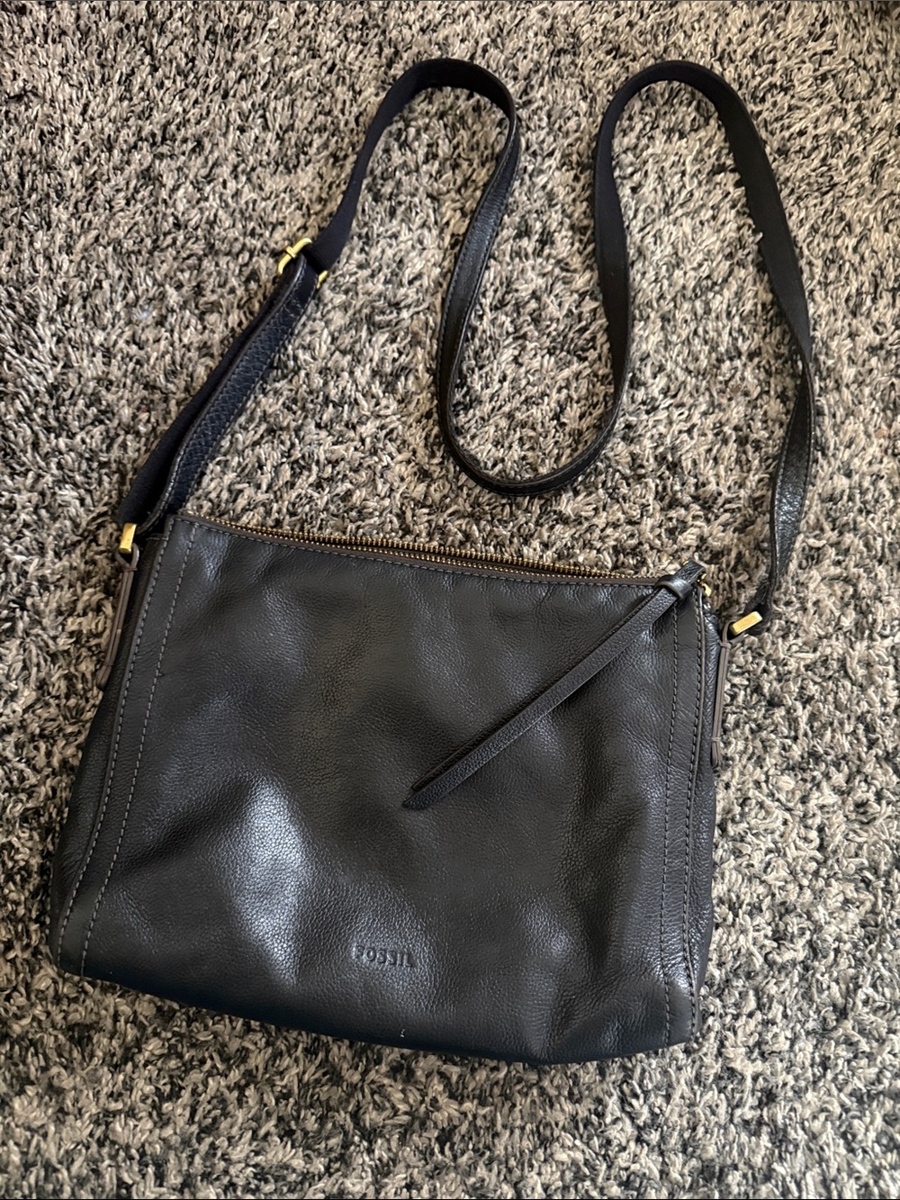 Fossil Emma EW Crossbody Purse Leather Black Bag Textured